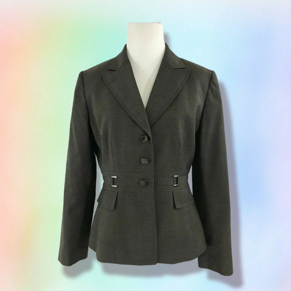 Tahari‎ ASL Wool Blend Brown Blazer Jacket Women's Size Petite 6